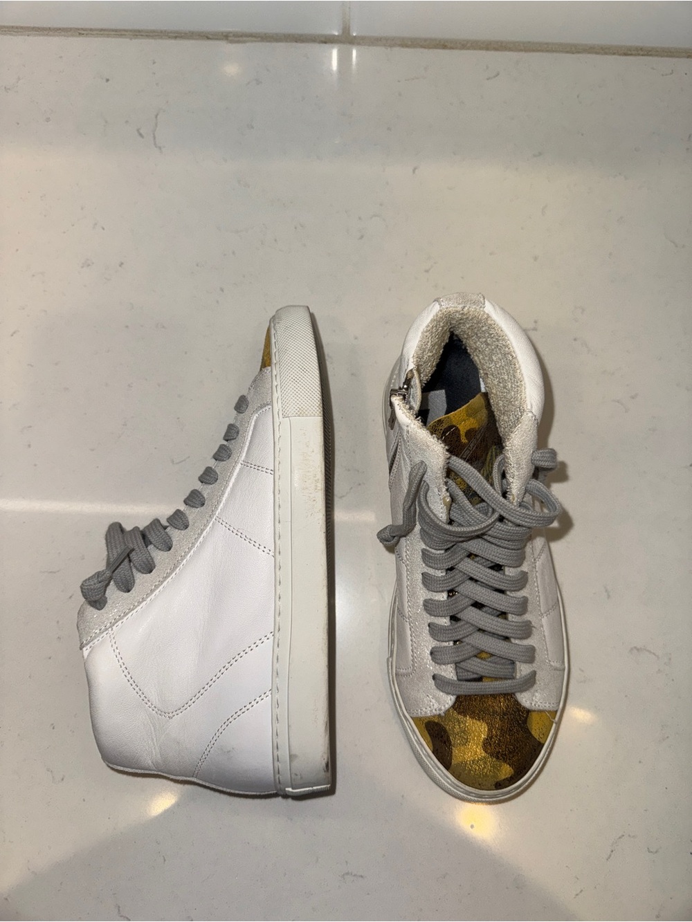 P448 x You Can Surf Later Gold Camo High Top Sneakers Side Zip Leather EU 36